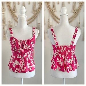 Nordstrom BP magenta pink white corset tank top crop camisole top smocked M